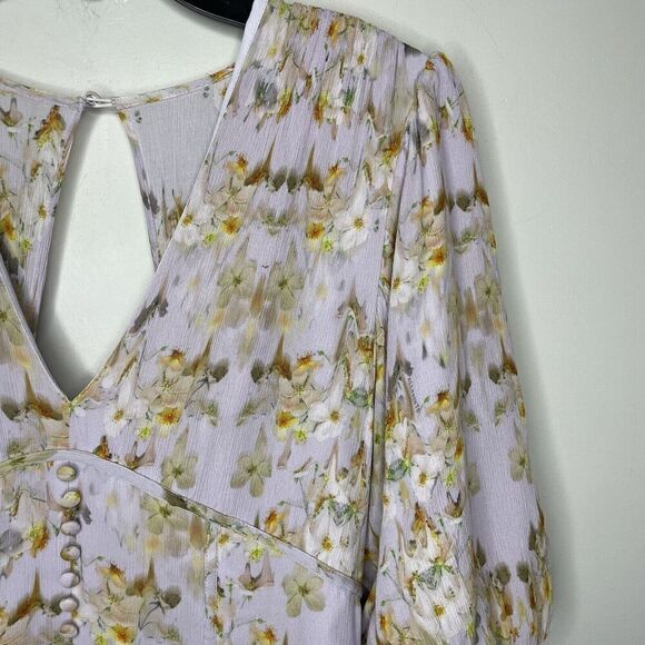 All Saints Floral Midi Dress Wedding Guest Bridesmaid Cream and Gold - Picture 4 of 14